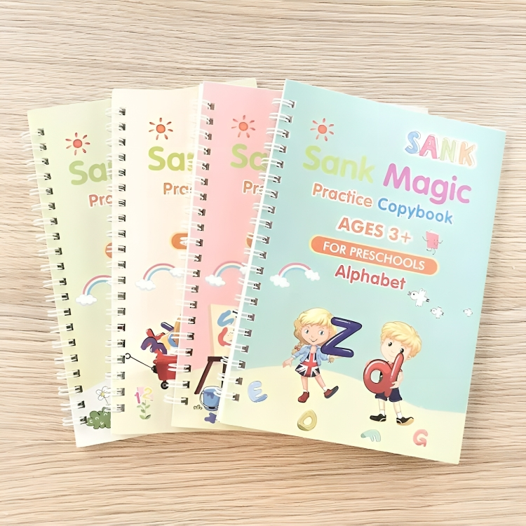 Magic Practice Copybook Set for Kids | 4 Books + 1 Pen + 10 Refills + Grip Writing Tracing Kit