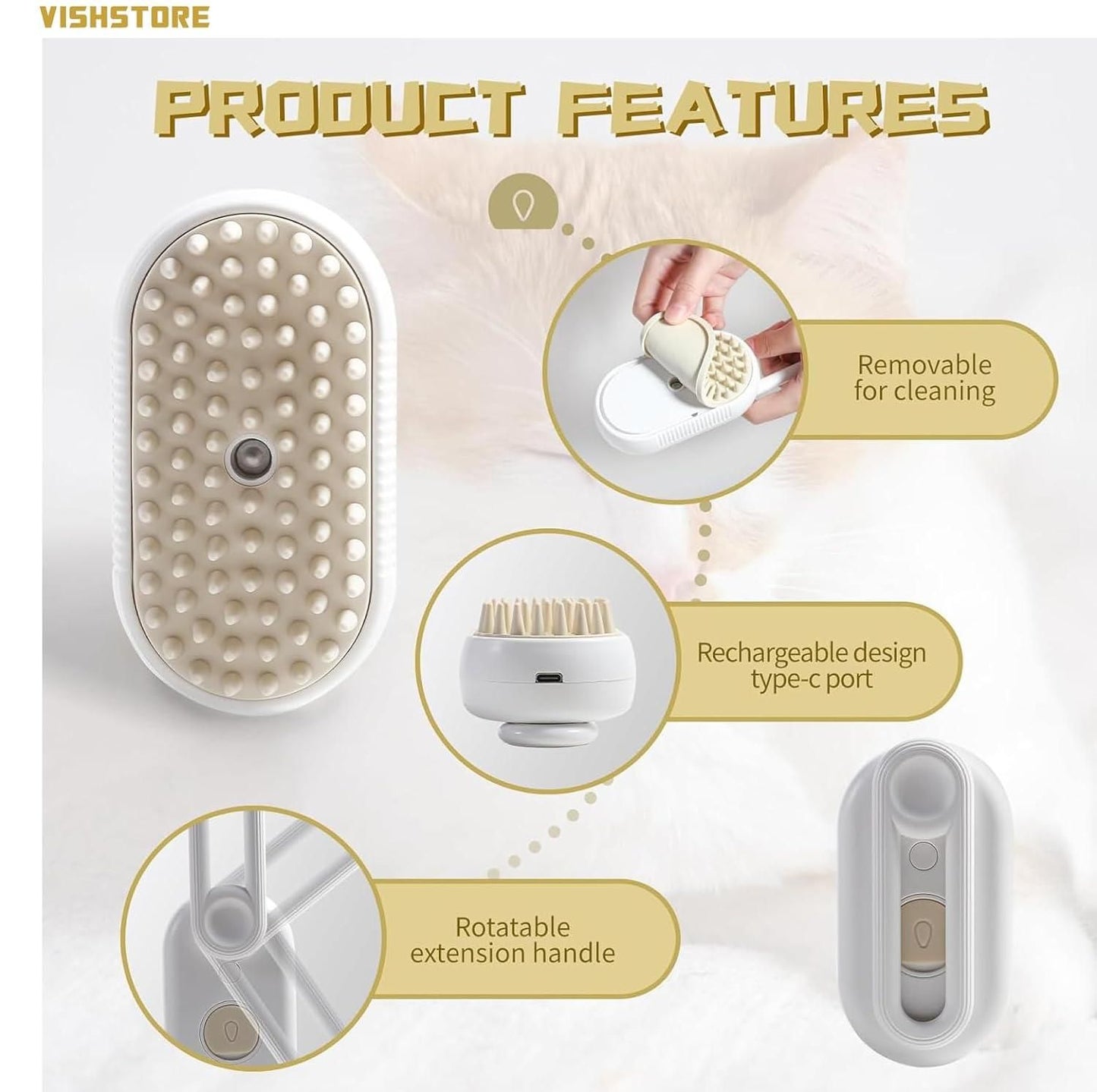 Steam Brush for Dogs & Cats | Pet Grooming & Deshedding Brush