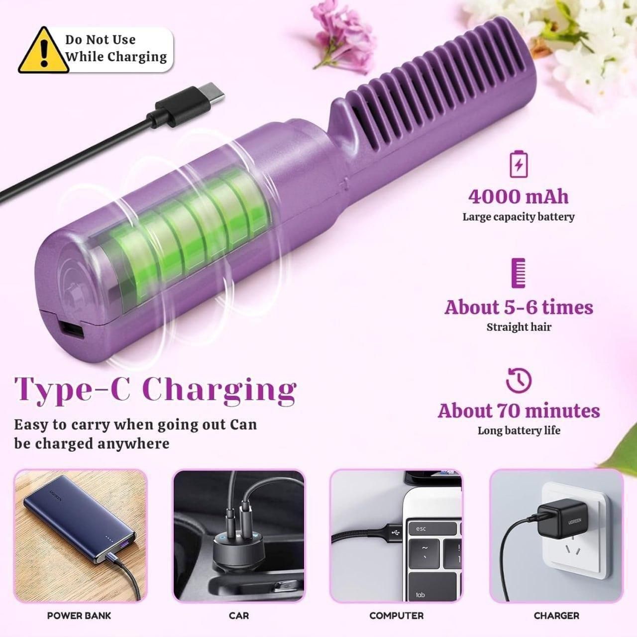 Mini Cordless Hair Straightener | Portable USB Hair Straightener Brush | Affordable Travel Hair Straightener Gifts
